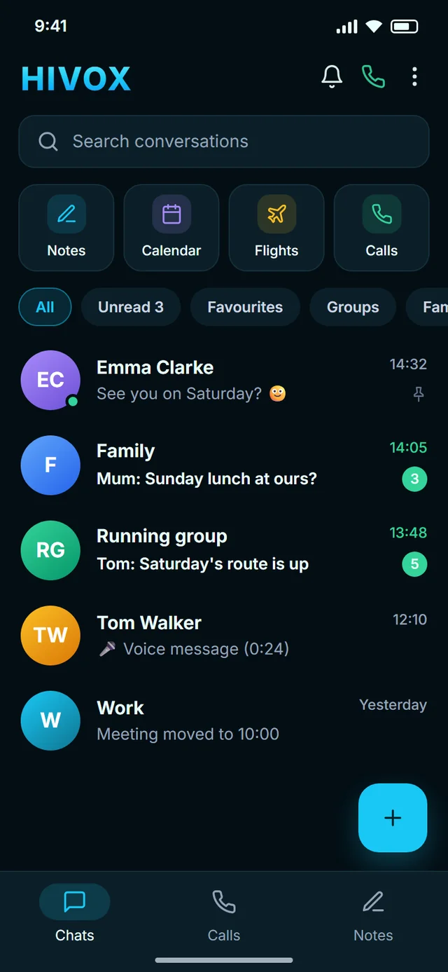 HIVOX on a phone: list of conversations