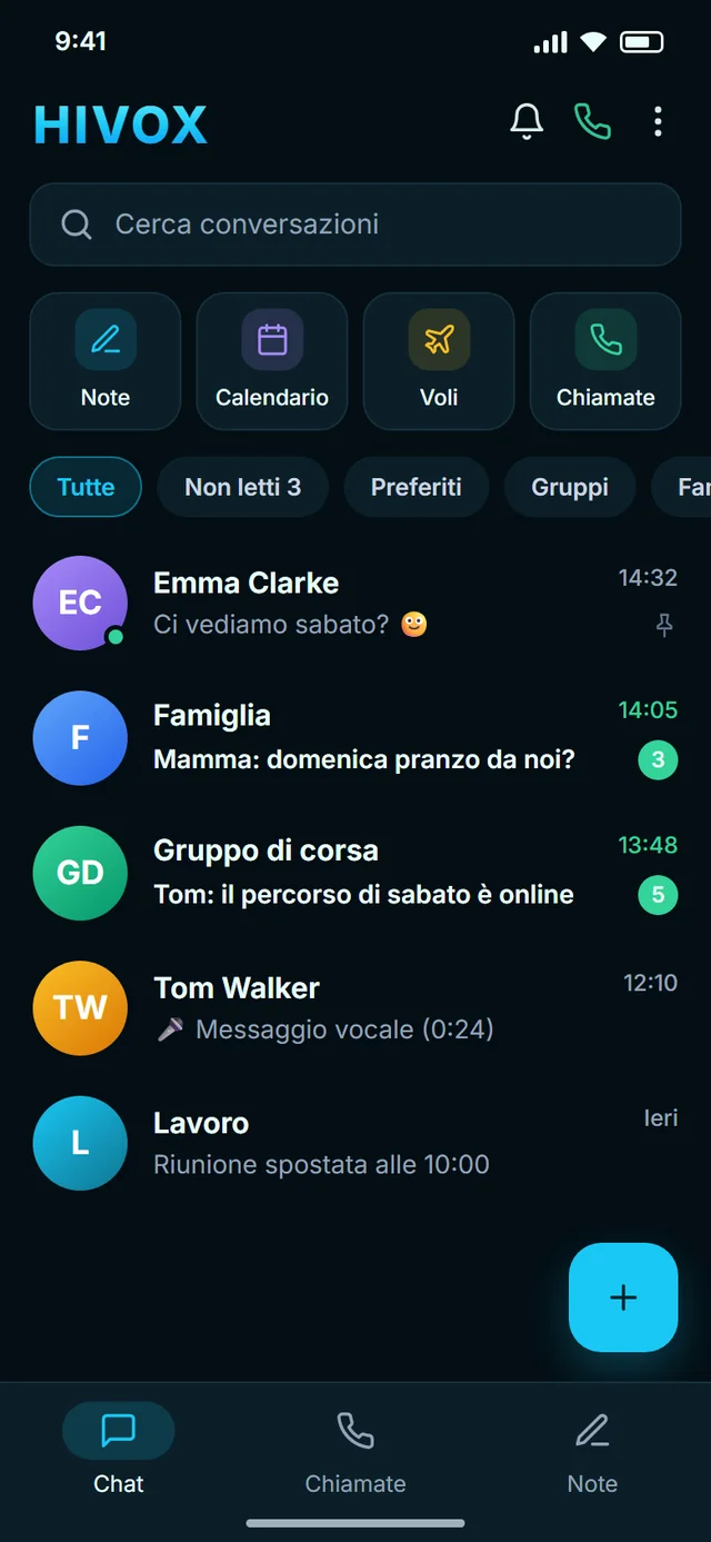HIVOX su uno smartphone: elenco delle conversazioni