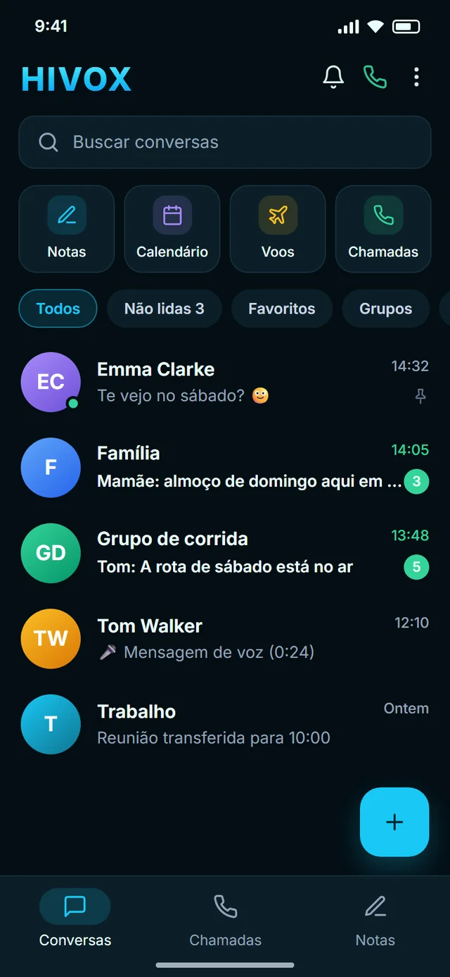 HIVOX no celular: lista de conversas