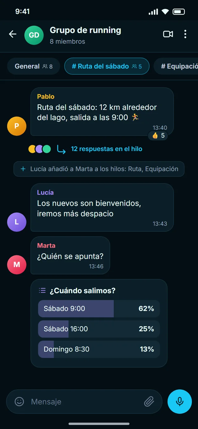 Cada tema en su propio hilo
