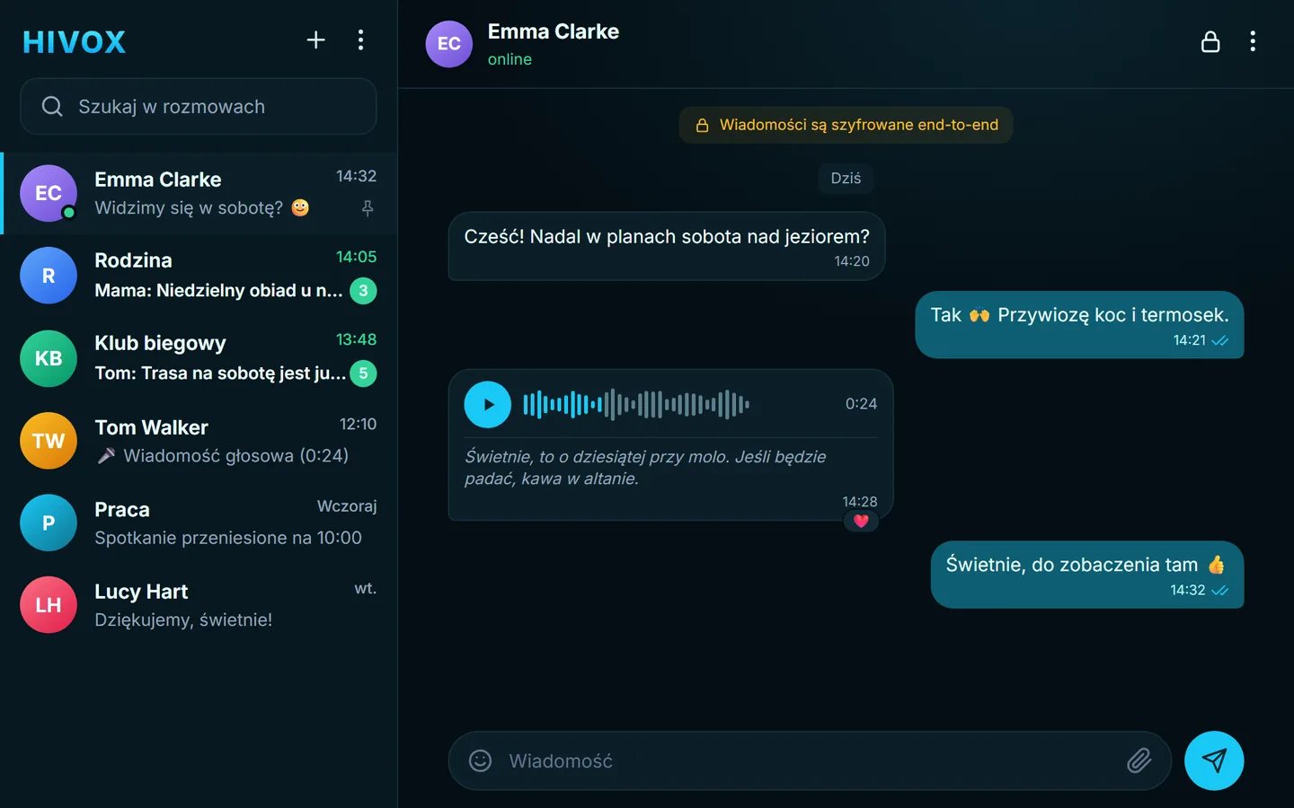 HIVOX Web w przeglądarce: rozmowa